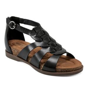 Earth Dale Flat Sandal Black Leather - size 8 - T4